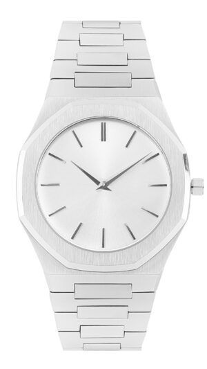 Personalized Sleek Minimalist Watch – Icy White Dial, Silver Steel Strap