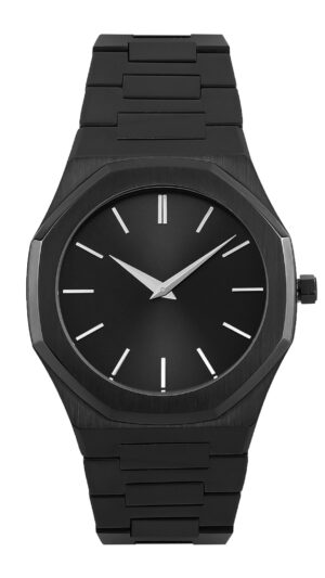 Personalized Sleek Minimalist Watch – Cosmic Black Dial, Black Steel Strap