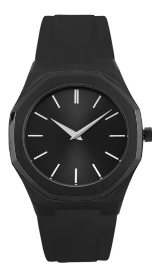 Personalized Sleek Minimalist Watch – Cosmic Black Dial, Black Silicone Strap