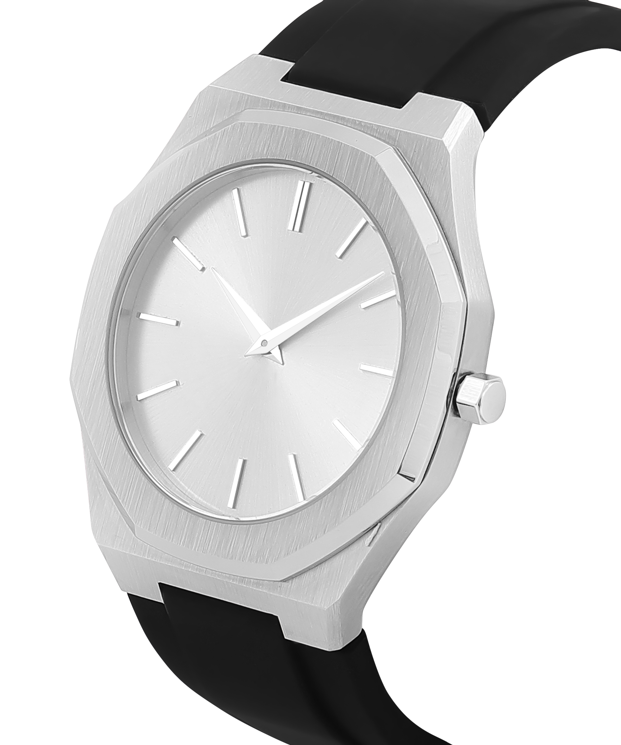 Personalized Sleek Minimalist Watch – Icy White Dial, Black Silicone Strap - Image 2