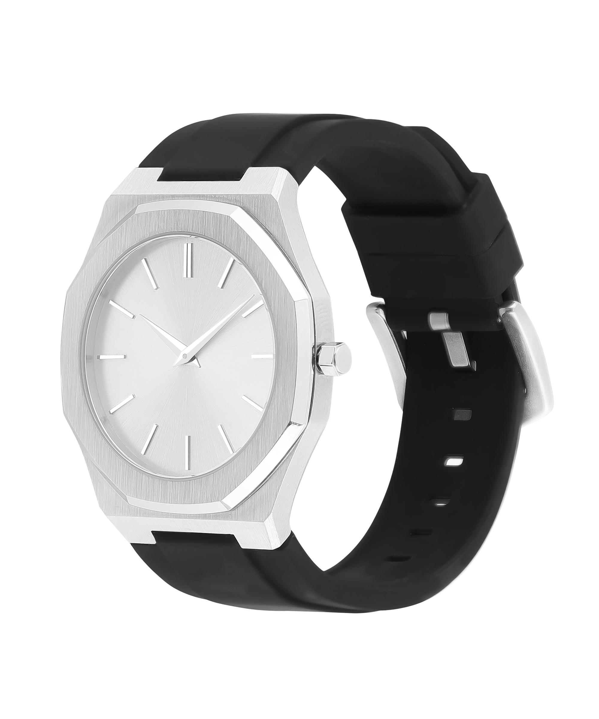 Personalized Sleek Minimalist Watch – Icy White Dial, Black Silicone Strap - Image 3