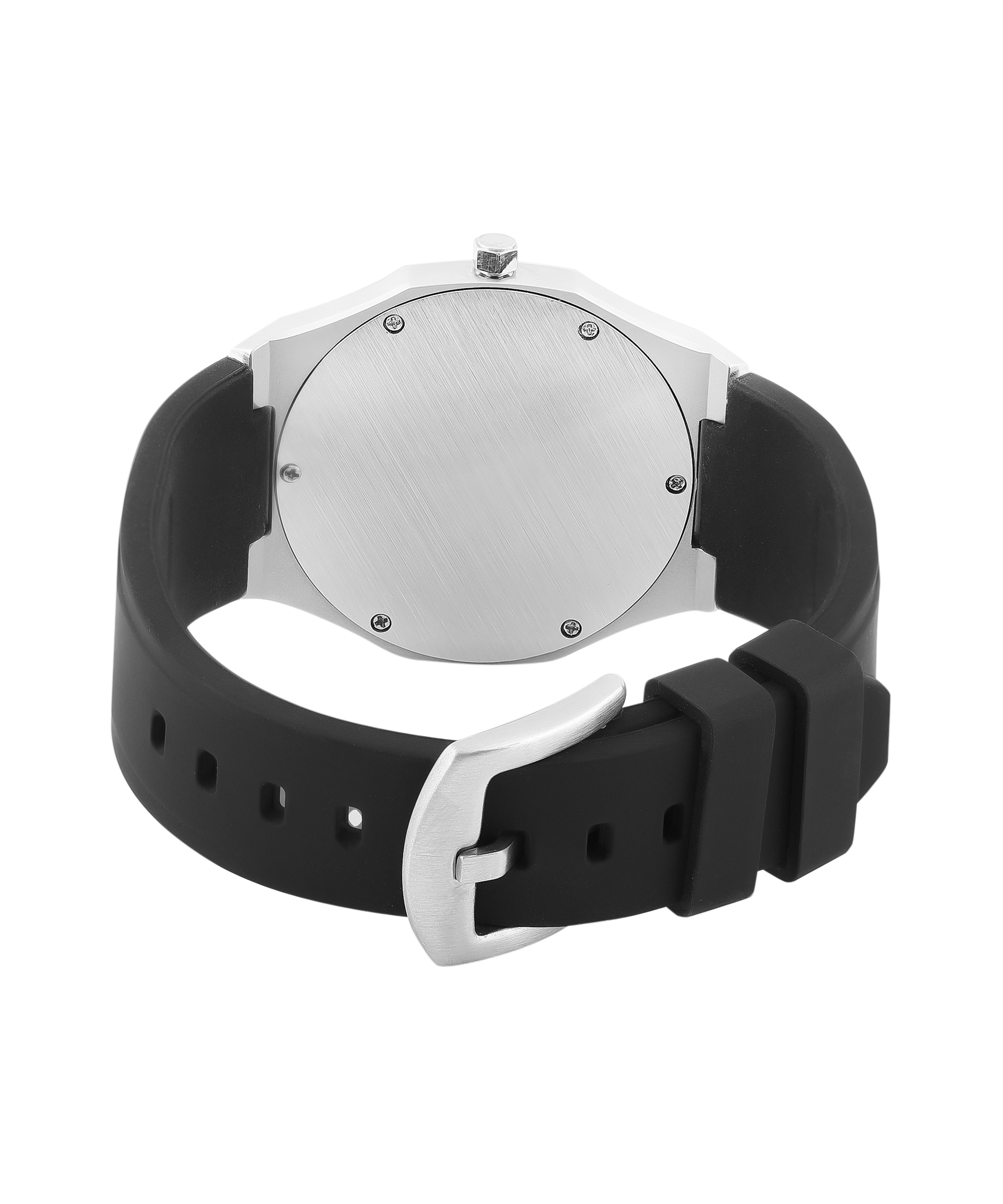 Personalized Sleek Minimalist Watch – Icy White Dial, Black Silicone Strap - Image 4