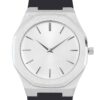 Personalized Sleek Minimalist Watch – Icy White Dial, Black Silicone Strap