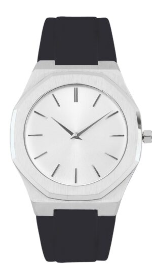 Personalized Sleek Minimalist Watch – Icy White Dial, Black Silicone Strap
