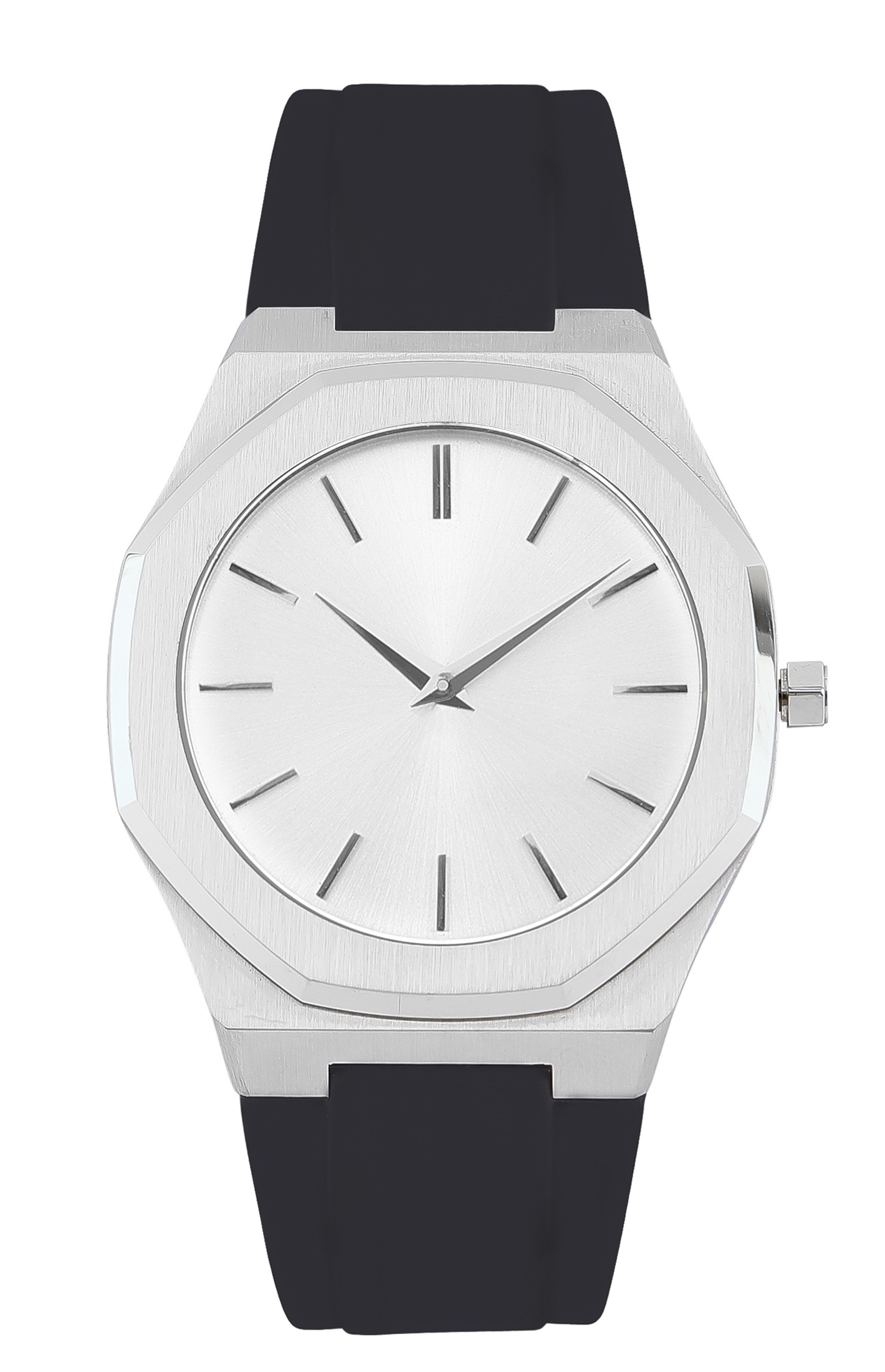 Personalized Sleek Minimalist Watch – Icy White Dial, Black Silicone Strap