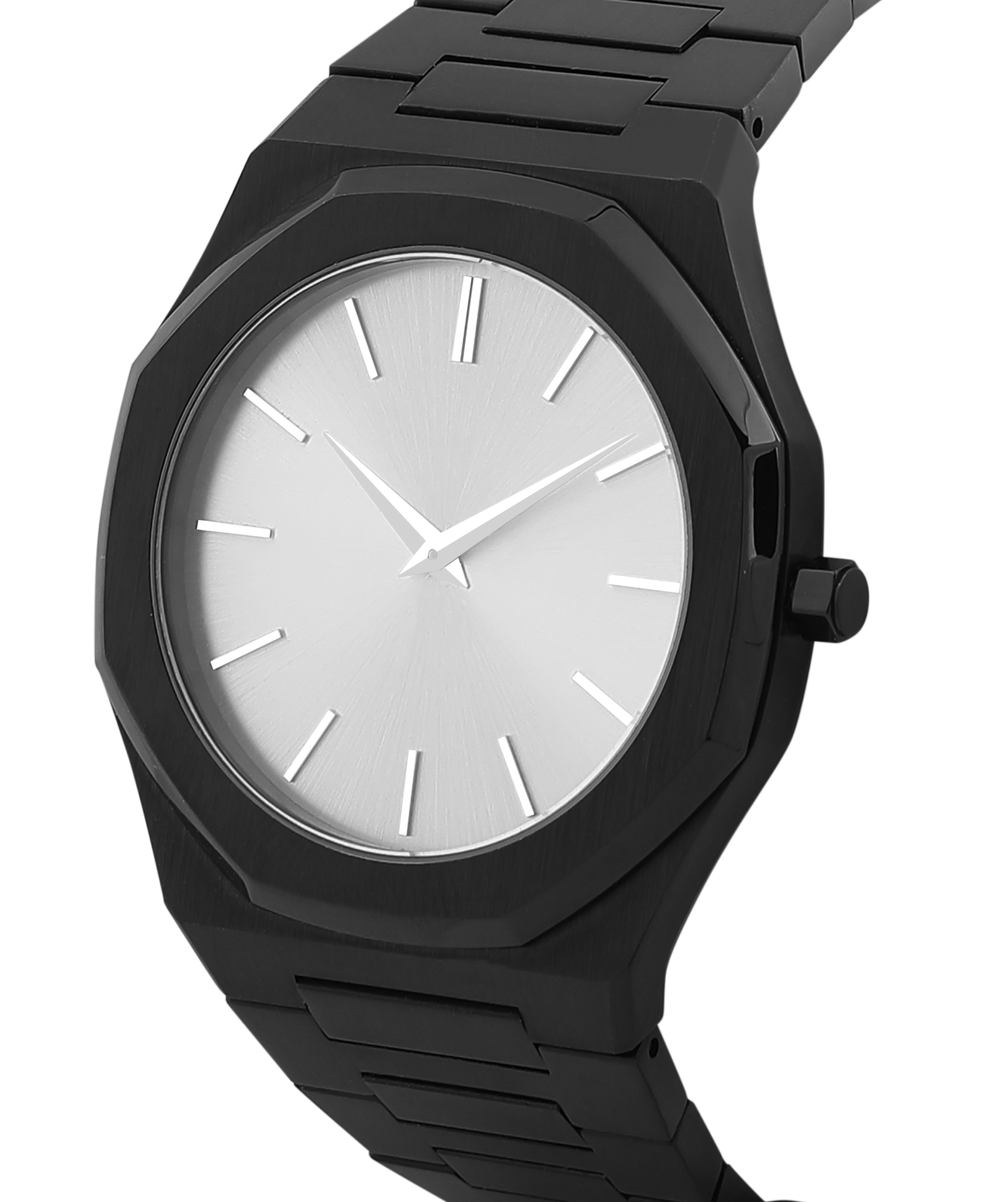 Personalized Sleek Minimalist Watch – Icy White Dial, Black Case, Black Steel Strap - Image 2