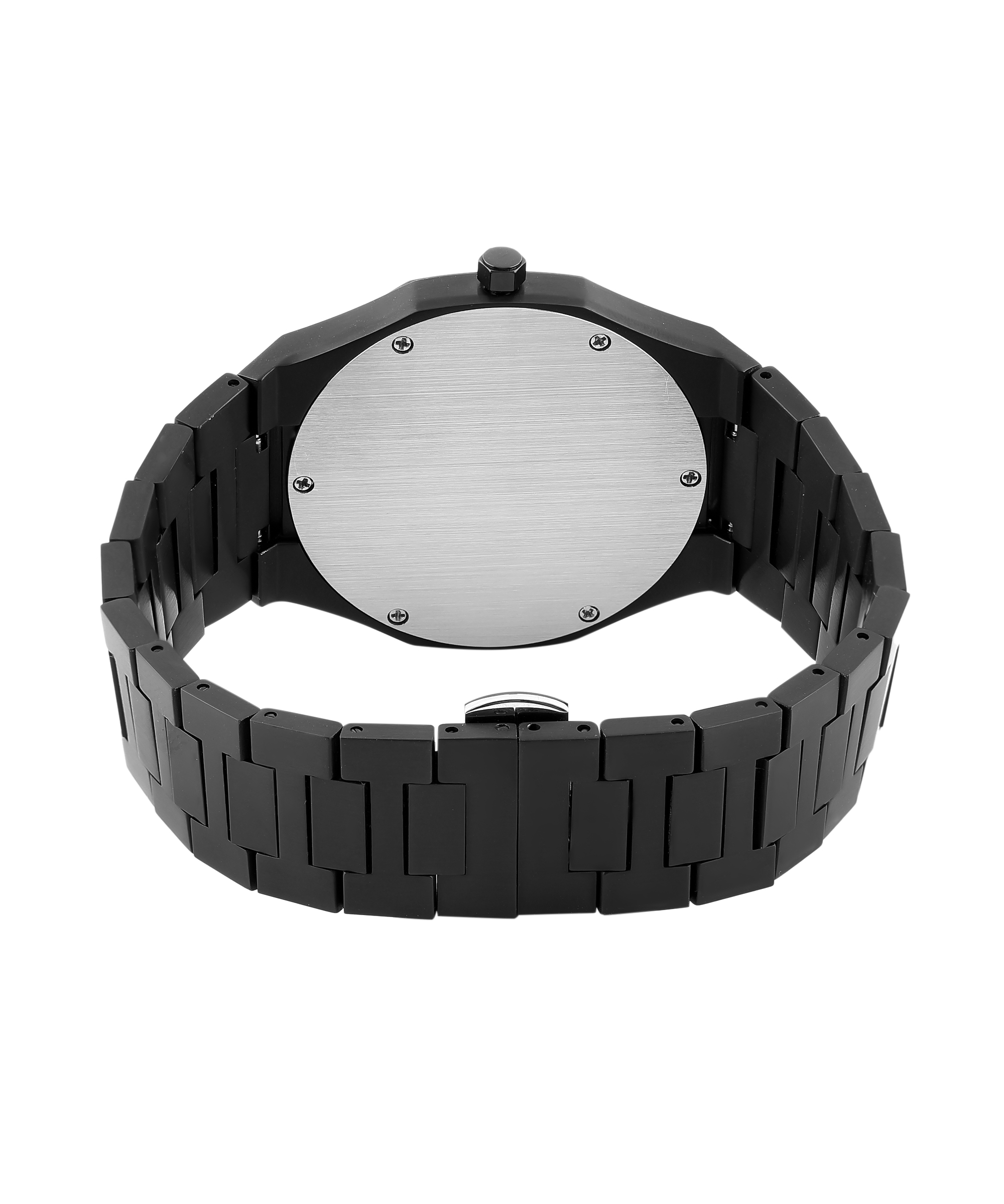 Personalized Sleek Minimalist Watch – Icy White Dial, Black Case, Black Steel Strap - Image 5