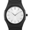 Personalized Sleek Minimalist Watch – Icy White Dial, Black Case, Black Steel Strap