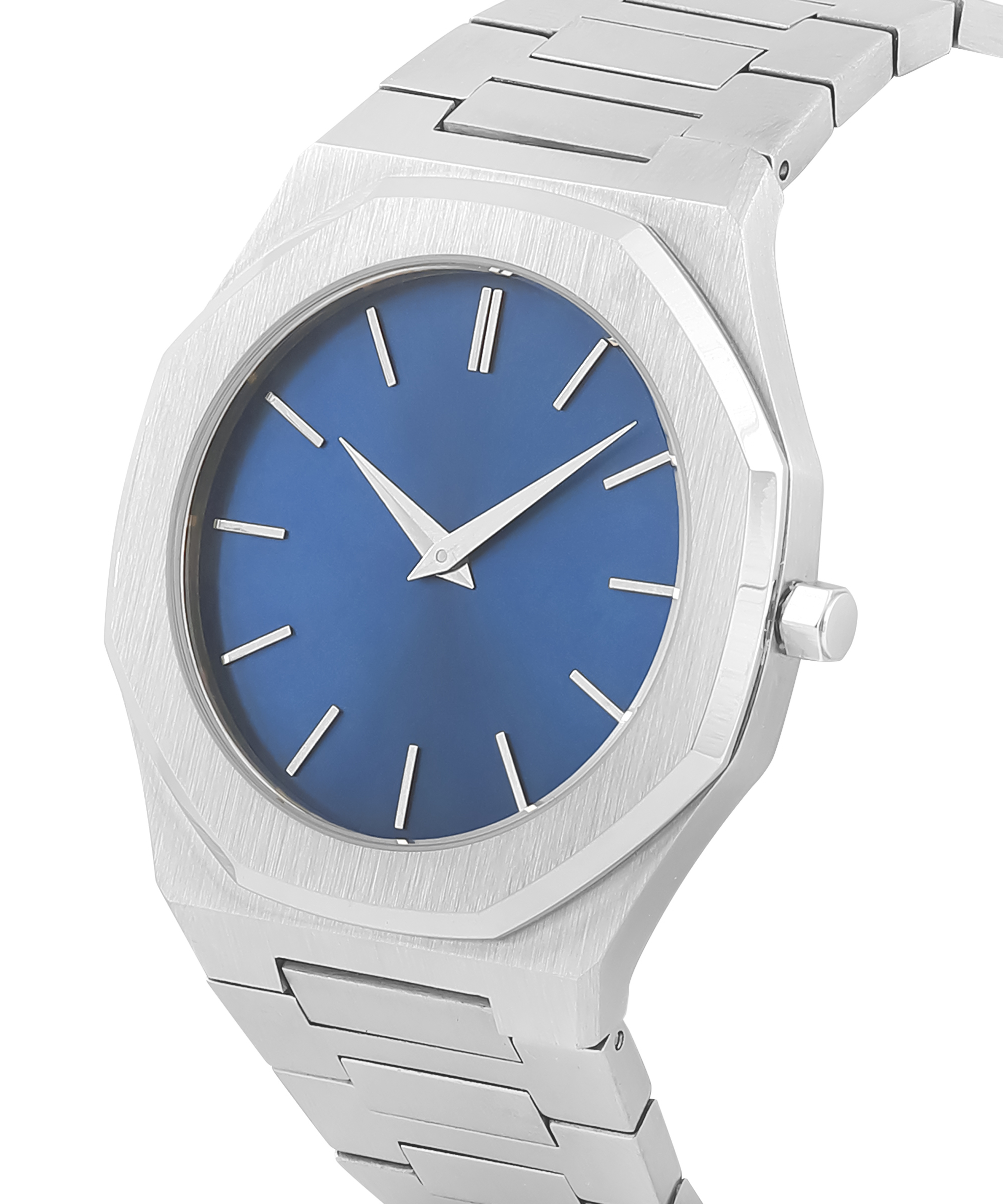 Personalized Sleek Minimalist Watch – Ocean Blue Dial, Silver Steel Strap - Image 2