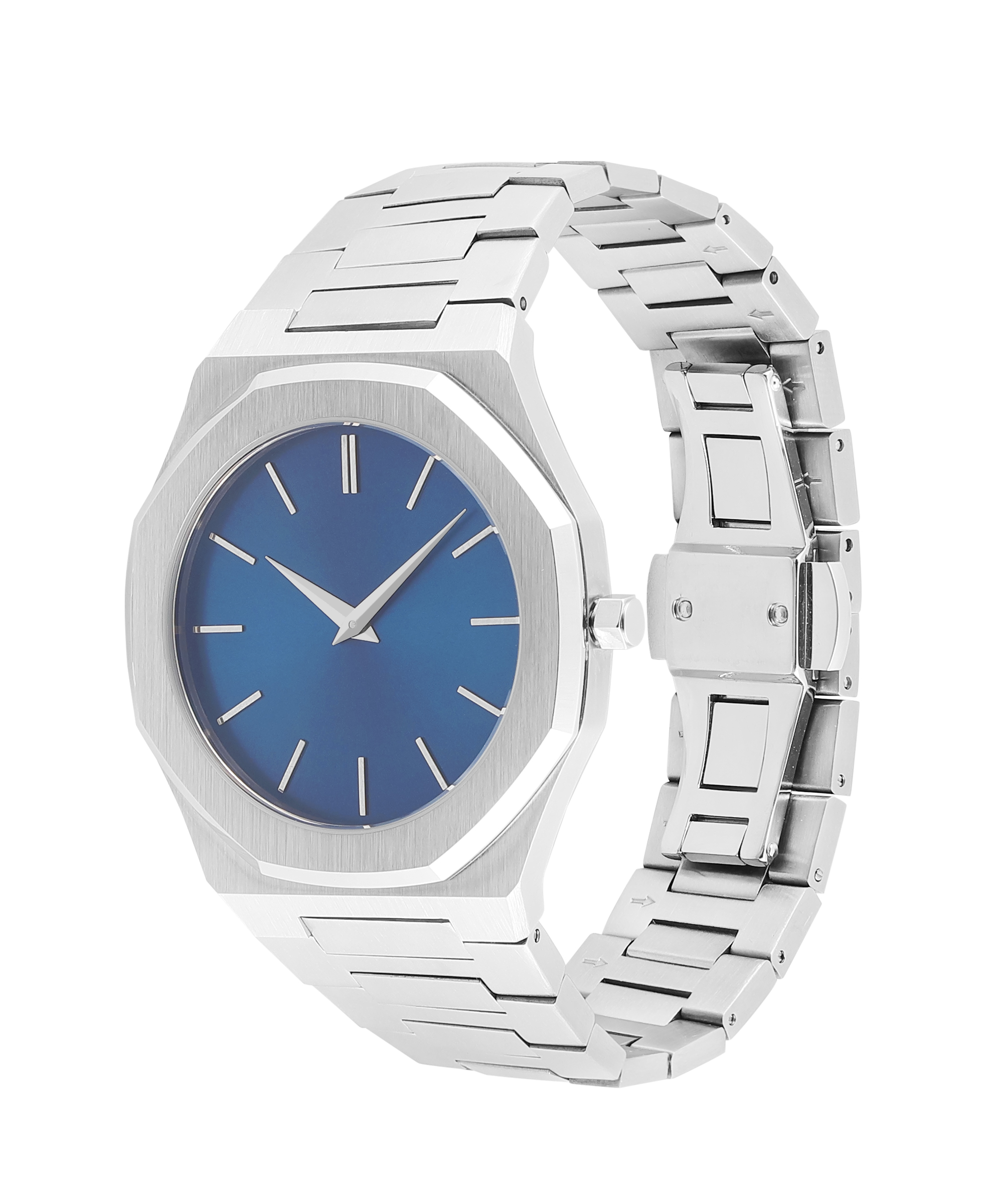 Personalized Sleek Minimalist Watch – Ocean Blue Dial, Silver Steel Strap - Image 3