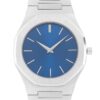 Personalized Sleek Minimalist Watch – Ocean Blue Dial, Silver Steel Strap