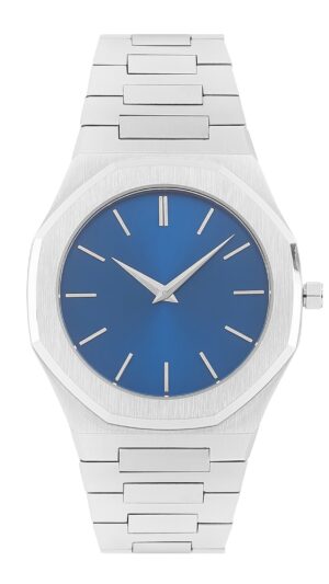 Personalized Sleek Minimalist Watch – Ocean Blue Dial, Silver Steel Strap