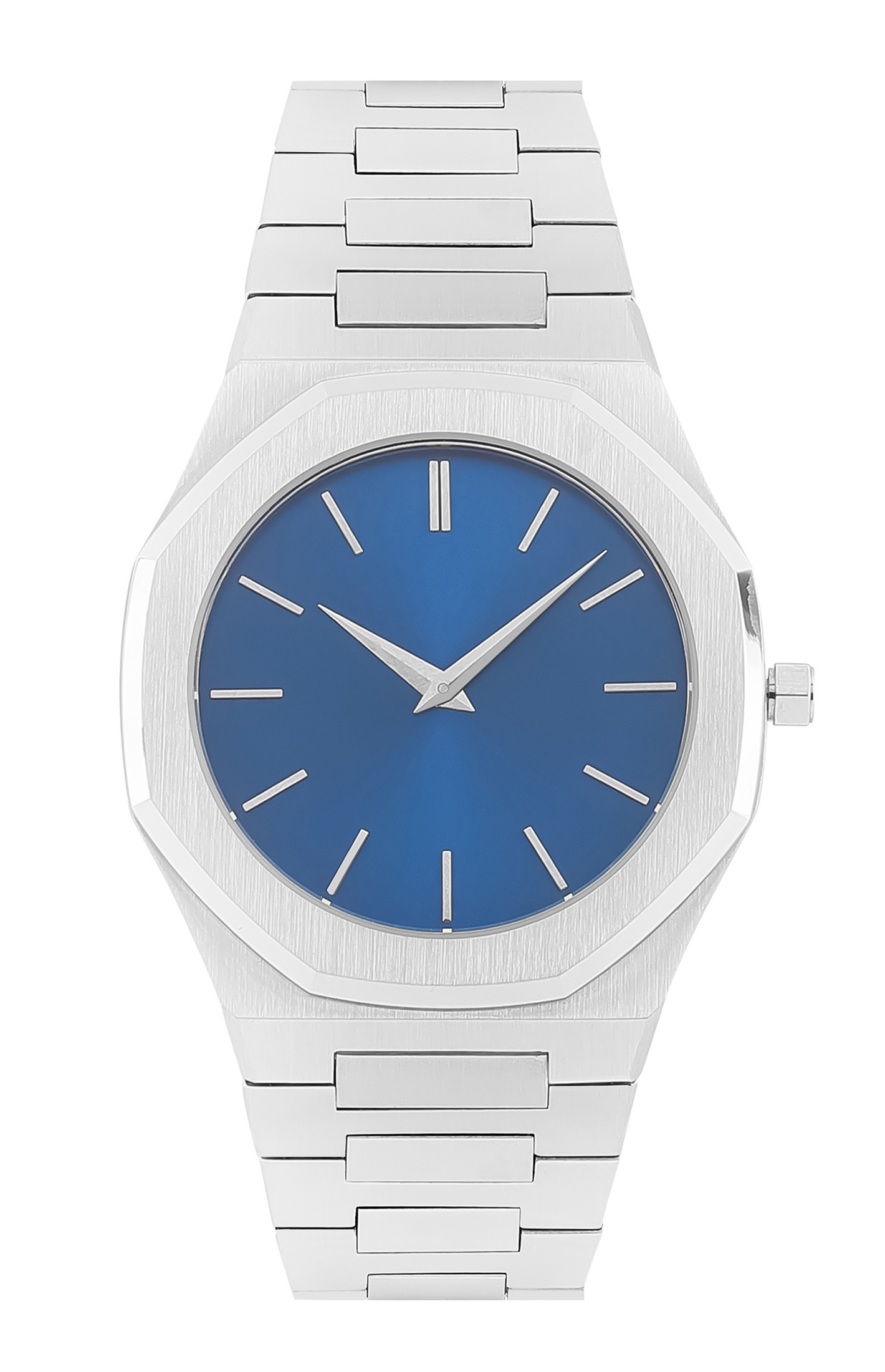 Personalized Sleek Minimalist Watch – Ocean Blue Dial, Silver Steel Strap