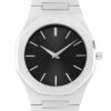 Personalized Sleek Minimalist Watch – Cosmic Black Dial, Silver Steel Strap