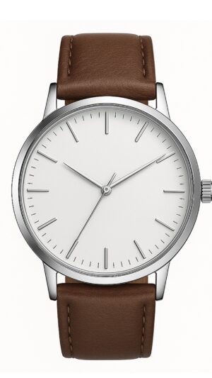 Personalized Minimalist Watch – White dial, Silver Case, Leather Strap