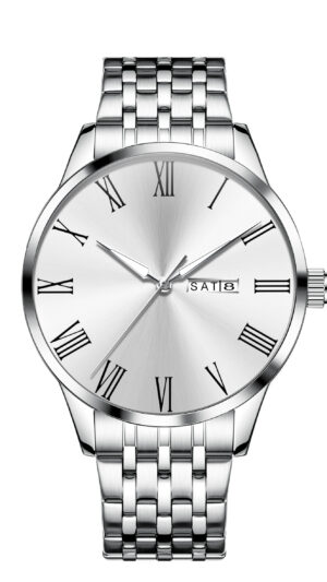 Personalized Bold Signature – White Dial, Steel Strap, Day-Date