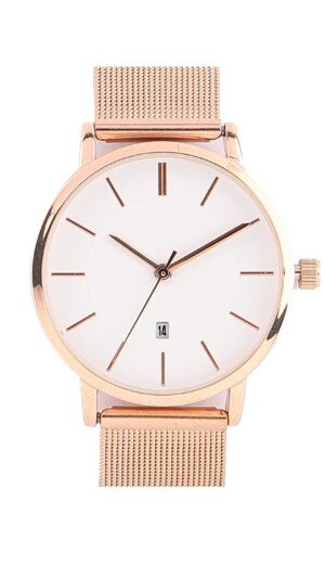Personalized Rose Gold Tone Watch – White Dial, Mesh Strap