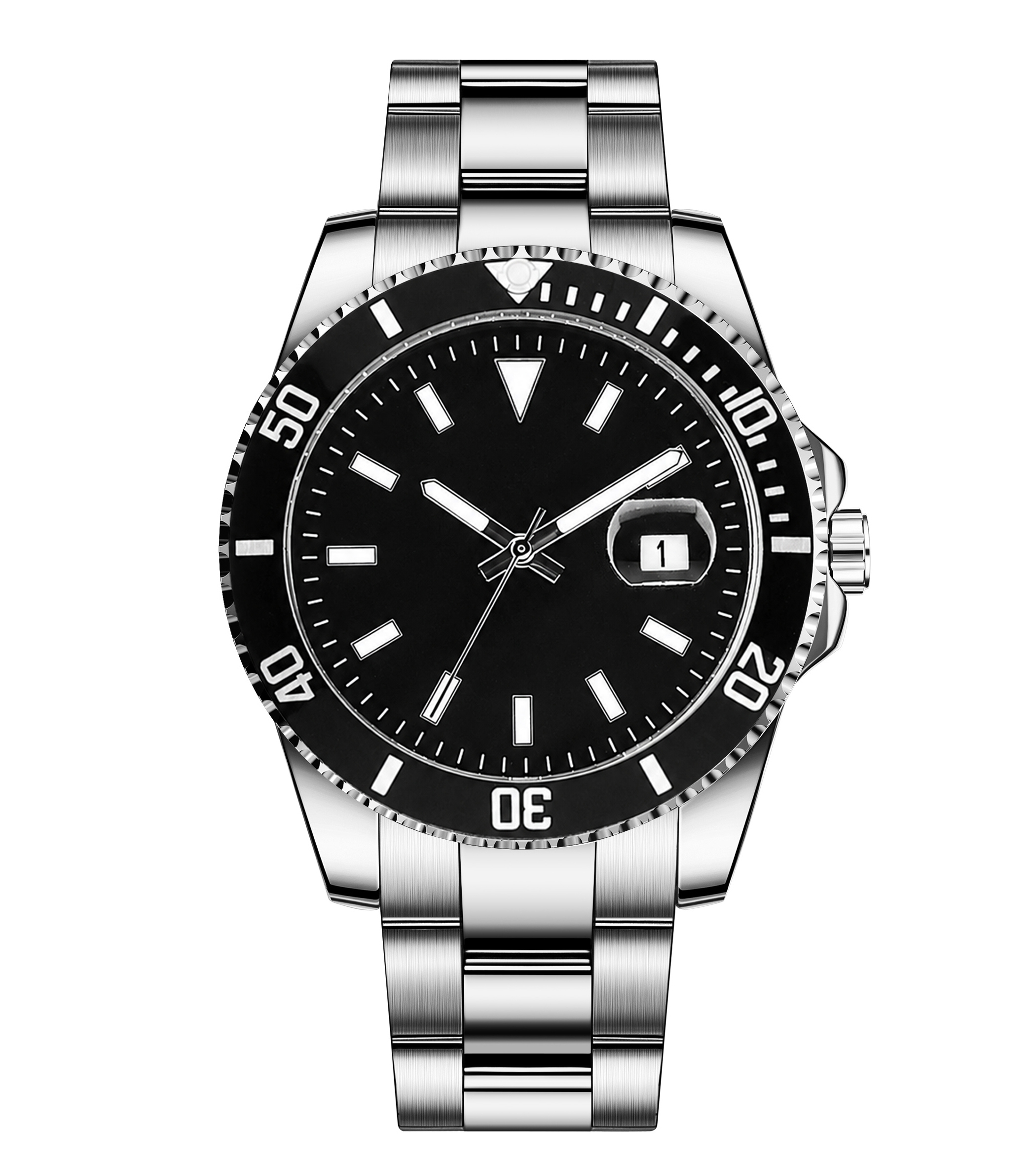 Diver – Cosmic Black Dial, Solid Steel Strap, Date Magnifier